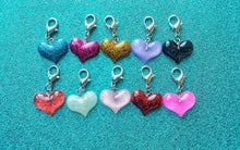 Load image into Gallery viewer, Heart Planner Charm// Glitter Stitch Marker// Valentines Charm
