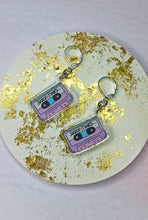 Load image into Gallery viewer, Pastel Goth Skele-tunes Cassette Tape Earrings, Purple Halloween Dangle Earrings