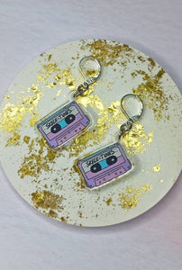 Pastel Goth Skele-tunes Cassette Tape Earrings, Purple Halloween Dangle Earrings