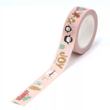 Load image into Gallery viewer, Pink Foiled Christmas Penguin Washi Tape