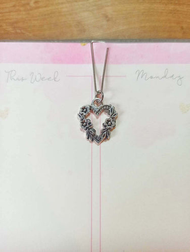 Minimal Silver Flower Heart Planner Dangle Jewellery, Silver Floral Heart Planne