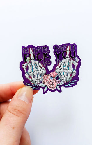 Purple F*ck You Skeleton Decorative Sticker