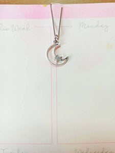 Minimal Silver Moon Planner Dangle Jewellery, Silver Crescent Moon Charm, Silver