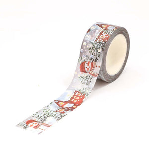 Silver Foil Winter Washi Tape, Blue & Red Snowman Foiled Decorative Planner Tape