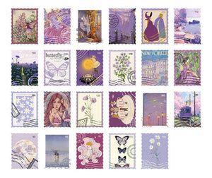 Purple Whimsical Stamp Journal Sticker Flakes