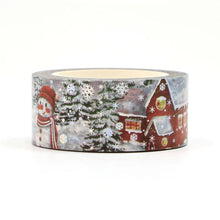 Load image into Gallery viewer, Silver Foil Winter Washi Tape, Blue &amp; Red Snowman Foiled Decorative Planner Tape
