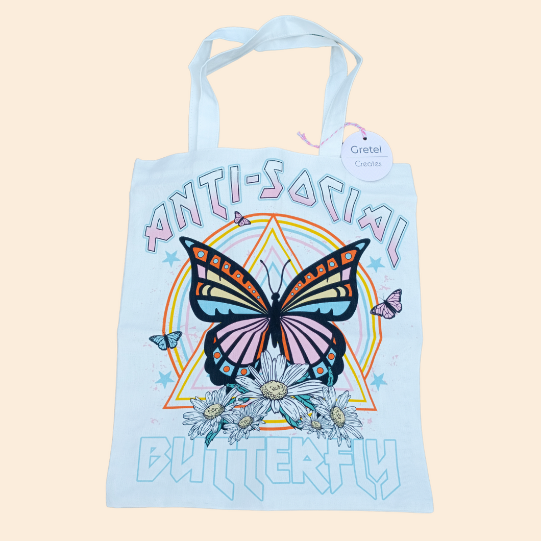 Antisocial Butterfly Cotton Canvas Tote Bag