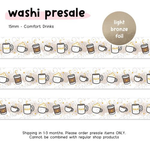 Ready to Ship - Once More With Love - WASHI 15mm - Comfort Drinks + Light Bronze Foil