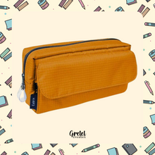 Load image into Gallery viewer, An Orange Back to School Japanese Stationery Bundle pencil case with a zipper on it by GretelCreates.