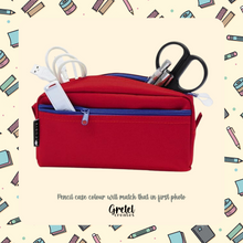 Load image into Gallery viewer, A Red Back to School Japanese Stationery Bundle by GretelCreates with scissors and other items.