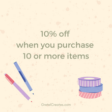 Load image into Gallery viewer, 10% off when you purchase 10 or more Coffee Bullet Journal Stamps from GretelCreates.