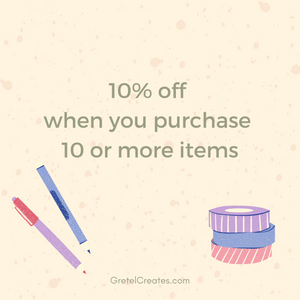 10% off when you purchase 10 or more Coffee Bullet Journal Stamps from GretelCreates.