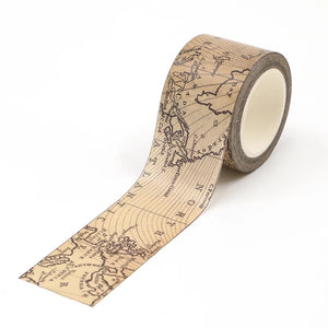 A roll of Wide Vintage Style Map Washi Tape, Retro Map Decorative Journal Tape by GretelCreates.