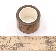 Load image into Gallery viewer, A roll of GretelCreates Wide Vintage Style Map Washi Tape with a map on it.