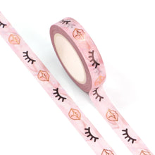 Load image into Gallery viewer, rose gold foil lips &amp; eyelash washi tape, copper valentine&#39;s love decorative tape