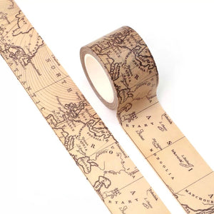 Wide Vintage Style Map Washi Tape, Retro Map Decorative Journal Tape