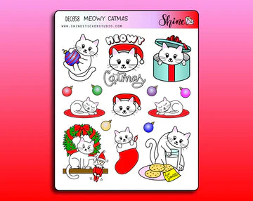 A set of Shine Sticker Studio Meowy Catmas Deco Stickers featuring a cat and a santa claus.