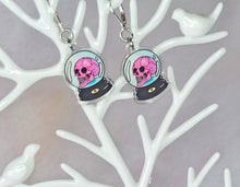 Load image into Gallery viewer, pastel goth skull snow globe acrylic halloween dangle earrings