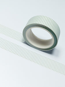 Dark Olive Green Grid on White Washi Tape