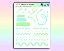 Load image into Gallery viewer, clear arrows &amp; dividers bullet journal stickers - shine sticker studio green/blue