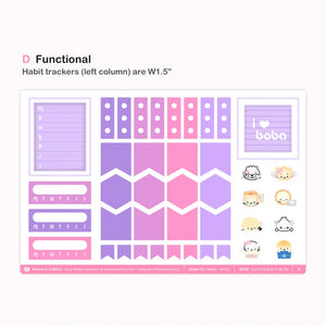 bubble tea 2.0 (standard vertical) weekly sticker kit - wonton in a million