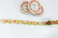 Load image into Gallery viewer, 20mm floral garland washi tape, red &amp; green flower decorative planner tape