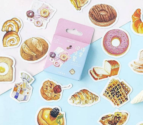kawaii food sticker flakes, cute bread & donut decorative stickers