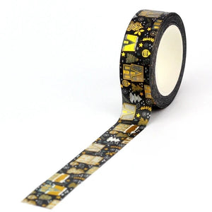 Gold Foil Christmas Village Black Washi Tape
