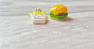 Burger and Fries Stitch Markers, Burger Progress Keepers, Food Knitting Markers