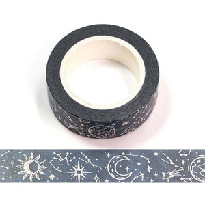 Silver Foil Celestial Washi Tape, Blue Galaxy Decorative Tape