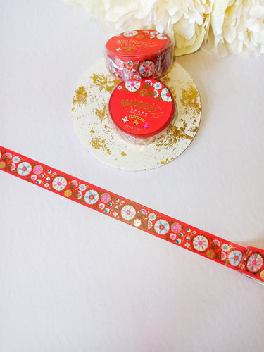 Red Mandala Washi Tape, Gold Foil Suzani Decorative Tape