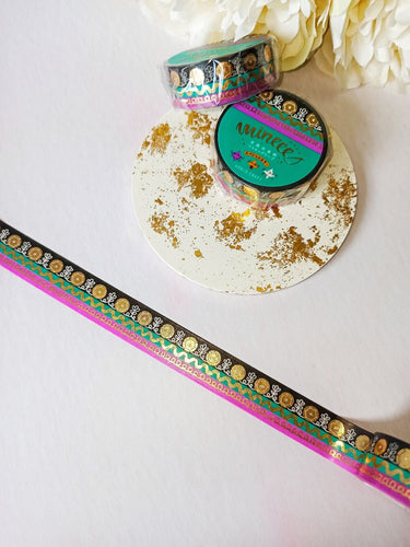 Gold Foil Spangle Dress Washi Tape, Gold Foiled Pink, Black & Green Decorative T