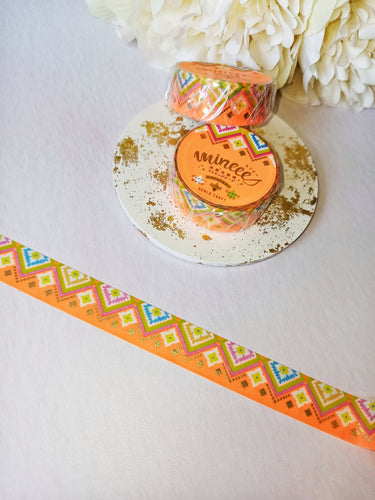 Orange Punch Washi Tape, Gold Foil National Costume Decorative Tape