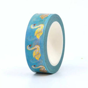 Gold Foil Swan Washi Tape, Blue and Gold Bird Decorative Tape