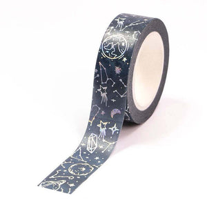 Silver Foil Celestial Washi Tape, Blue Galaxy Decorative Tape
