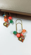 Load image into Gallery viewer, Orange Flower Planner Dangle Jewellery, Black &amp; Green Heart Planner Charm, Plann