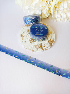 Silver Foil Feather Washi Tape, Blue & Silver Boho Decorative Tape