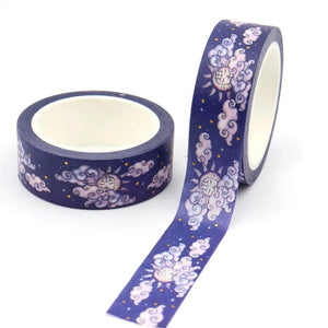 Purple Sun & Cloud Washi Tape, Gold Foil Celestial Decorative Tape