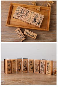 Vintage Style Wildflower & Coffee Wooden Block Stamp