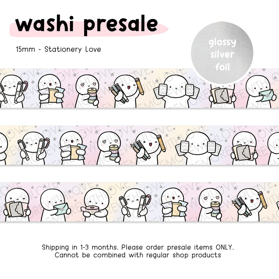 Ready to Ship - Once More With Love - WASHI 15mm - Stationery Love + Glossy Silver Foil