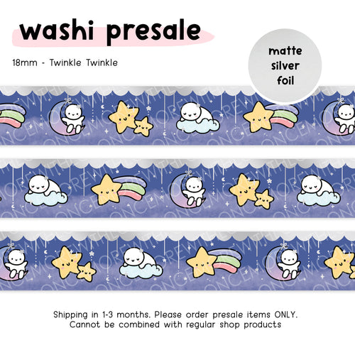 Ready to Ship - Once More With Love - WASHI 18mm - Twinkle Twinkle + Matte Silver Foil