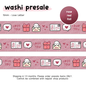 Ready to Ship - Once More With Love - WASHI 15mm - Love Letter + Rose Red Foil