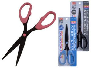 A pair of GretelCreates Fluorine Coated Paper Crafting Scissors - Various Colours with a pink handle and a black handle.