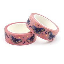 Load image into Gallery viewer, Purple Celestial Moth Washi Tape, Gold Foil Pink Moth Celestial Decorative Tape