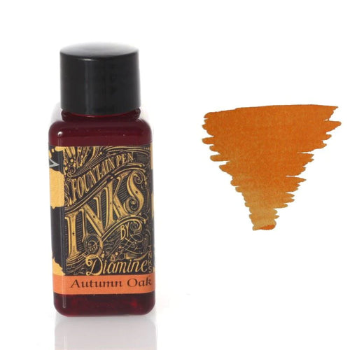 A bottle of Autumn Oak Diamine Ink - 30ml with an orange color by Diamine.