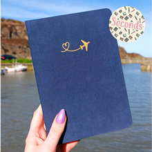Load image into Gallery viewer, **SECONDS** Navy A5 Dot Grid Journal - Gold Foil Airplane Travel Journal