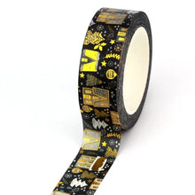 Load image into Gallery viewer, Gold Foil Christmas Village Black Washi Tape