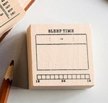 Load image into Gallery viewer, Happy time Sleep Tracker Journal Stamp on Wooden Block by GretelCreates.