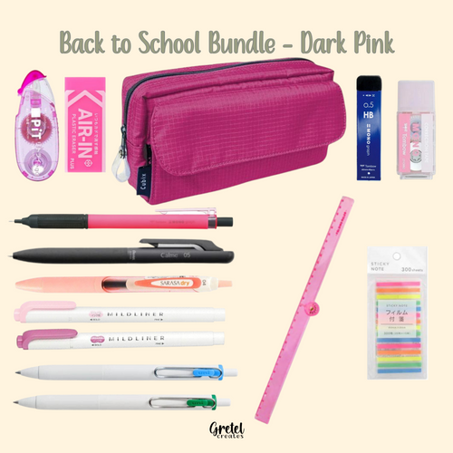 GretelCreates Dark Pink Back to School Japanese Stationery Bundle.