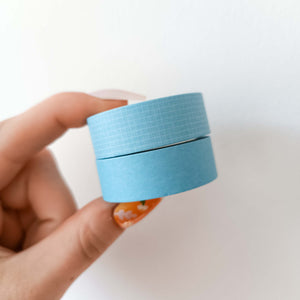 Minimal Blue Grid & Plain Washi Tape